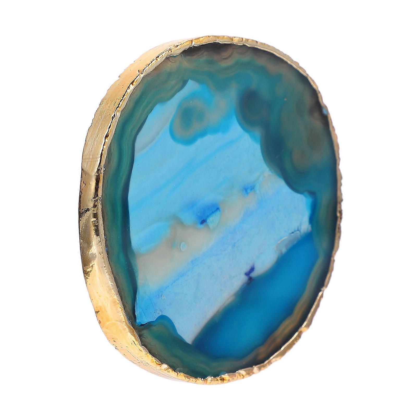 Natural Agate Slice Coaster Agate Stone Cup Mat with Gold-Plated Edge 2Pcs