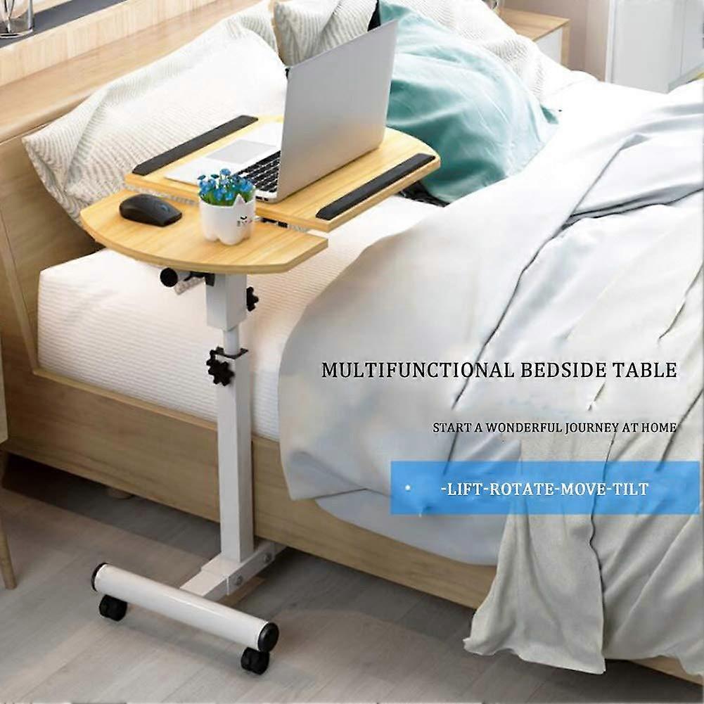 Overbed Table Adjustable Height with Tilting Desktop and Lockable Wheels, Rolling Bedside Table Maple