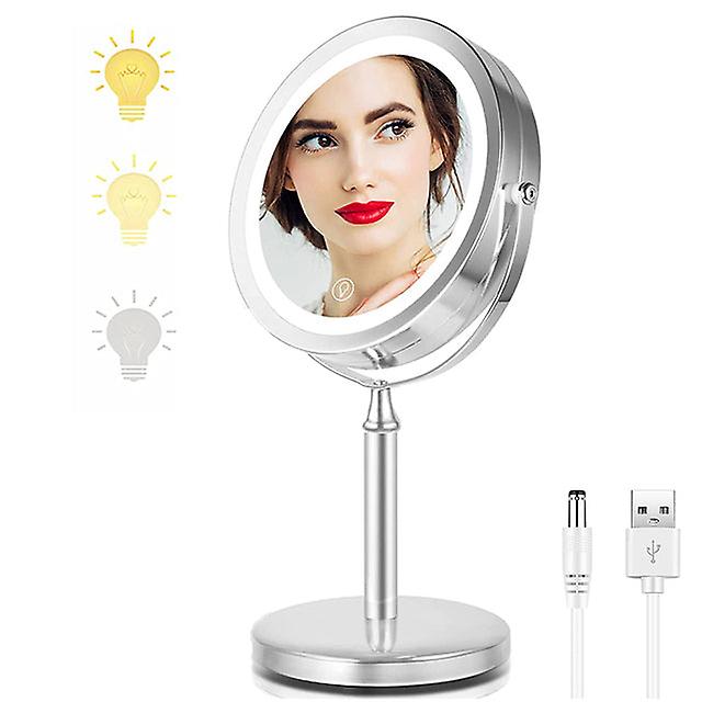 Lighted Makeup Vanity Mirror Smart Touch Control 8inch 1x 7x Magnifying Mirror Double Sided Dimmable 3 Color Led Makeup Mirror