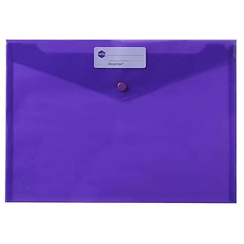 PURPLE Marbig Button Closure Document Wallet A4 Resists Moisture No Gusset