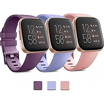 Pack 3 Soft Silicone Bands For Fitbit Versa 2 / Fitbit Versa / Fitbit Versa Lite Classic Adjustable Sport Bands For Women Men Small(without Tracker)