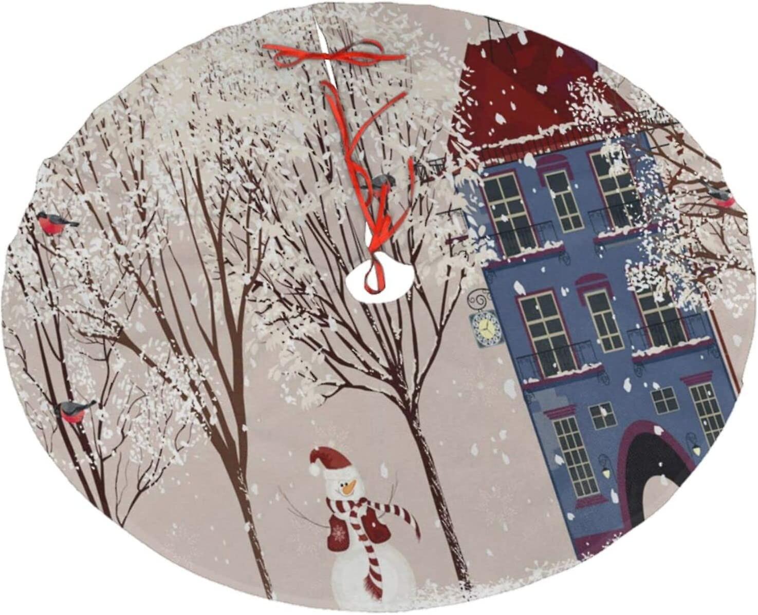 Christmas Tree Skirt Winter Landscape Christmas Decoration Plush Tree Skirt