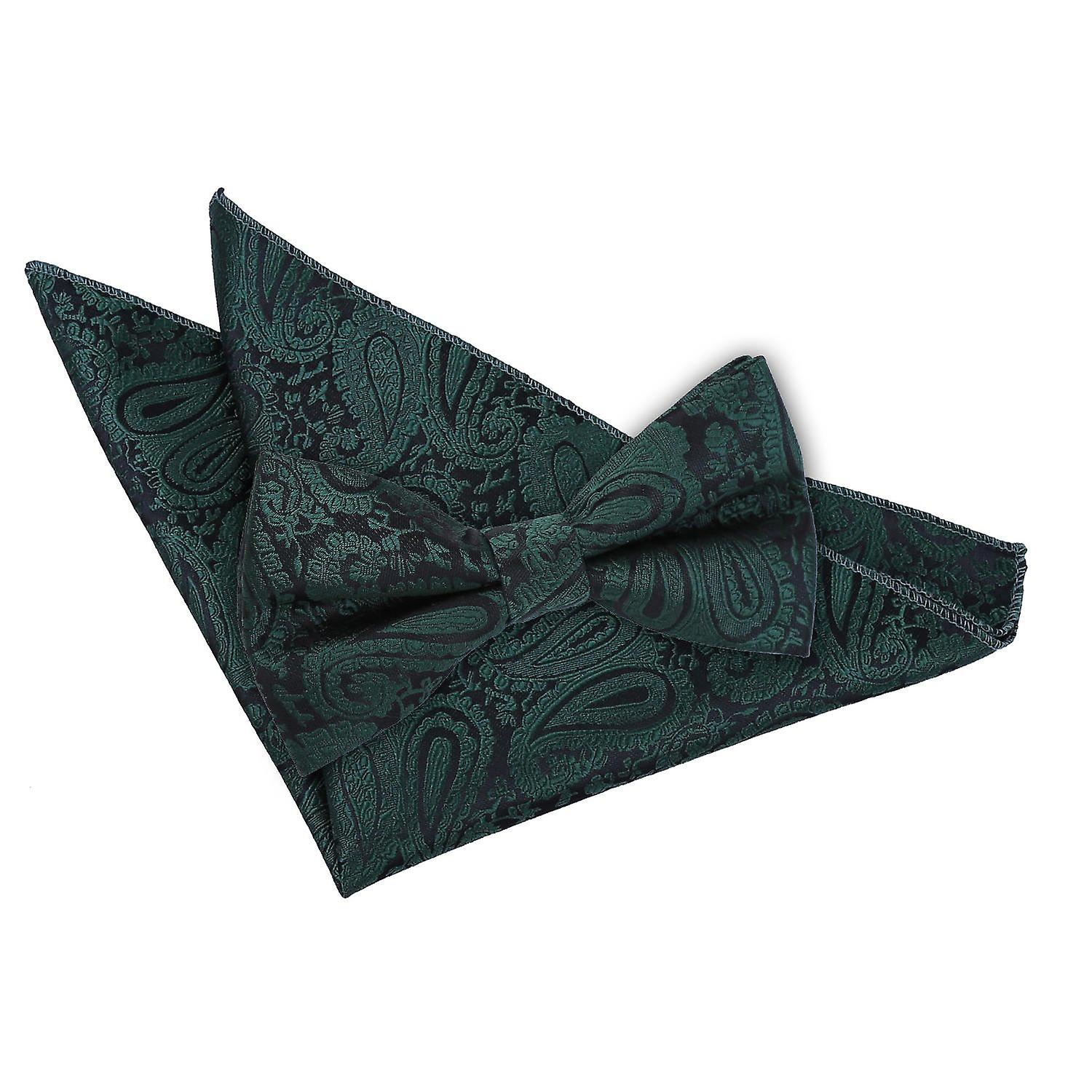 Emerald Green Paisley Bow Tie and Pocket Square Set