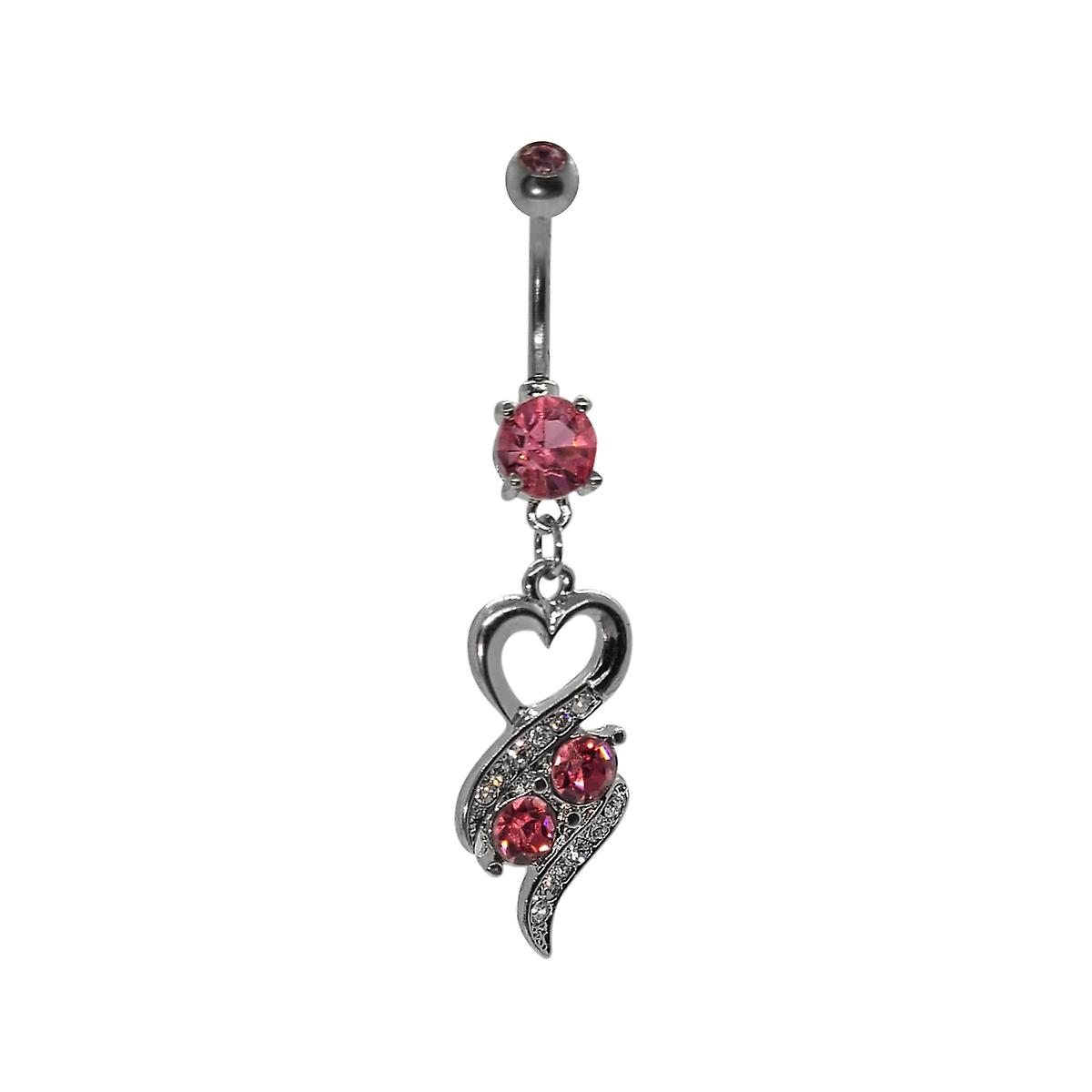Heart surgical steel dangle belly button ring with cz jewels 14g 7/16" - 11mm