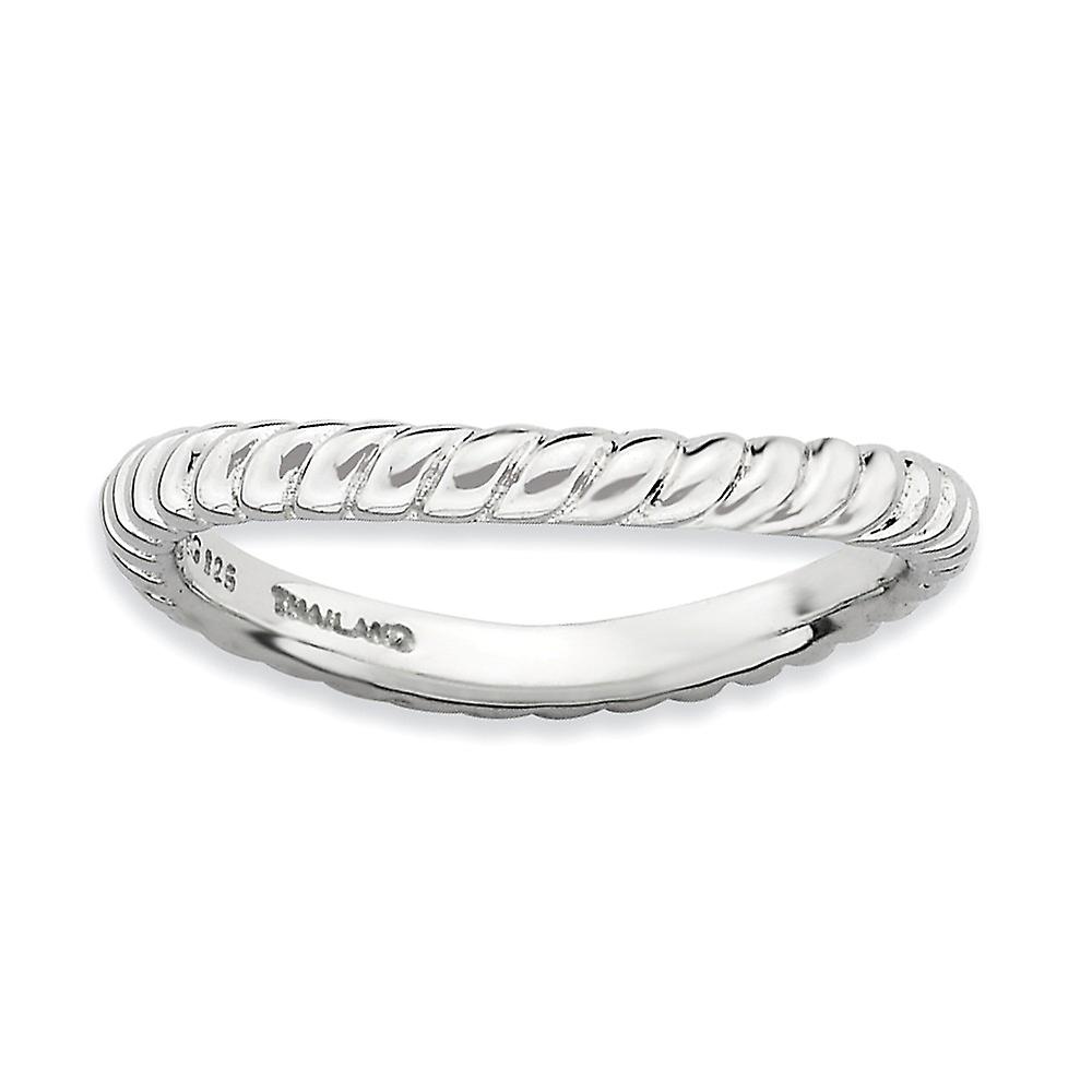 2.25mm 925 Sterling Silver Textured Patterned Stackable Polished Rhodium Plate Wave Ring-Stackable-Ring for Women - Ring