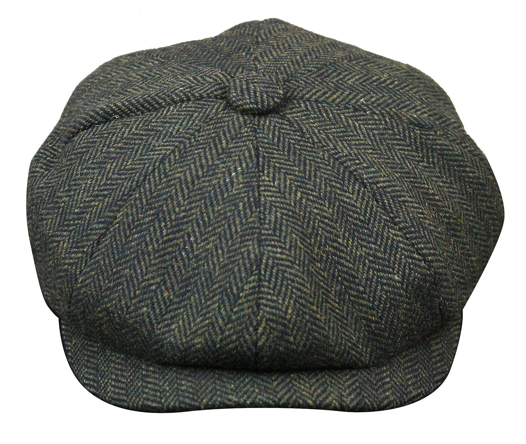 Mens Tweed Herringbone Newsboy Cap Baker Boy Flat Check Grandad Hat Blinder 8 Panel