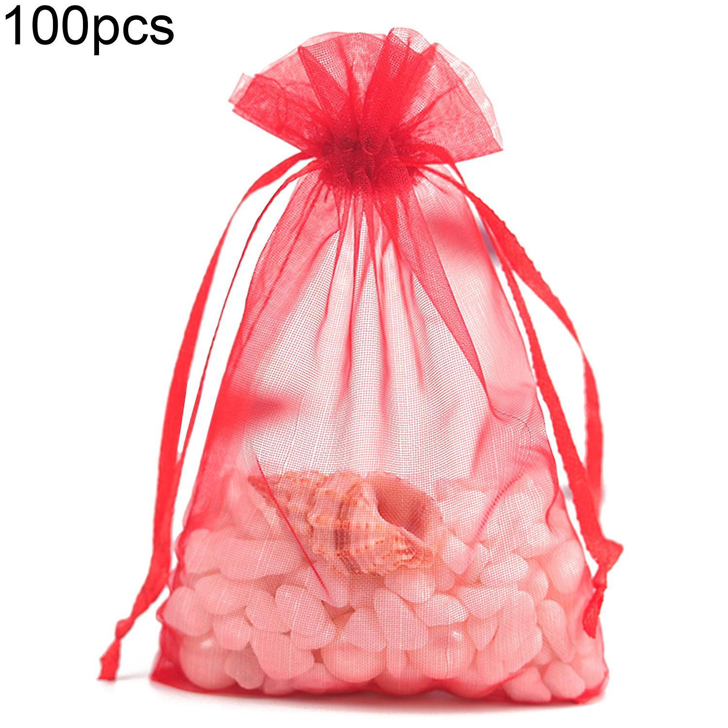 100Pcs Solid Color Yarn Gift Bag Wedding Candy Lucky Pouch Storage Container