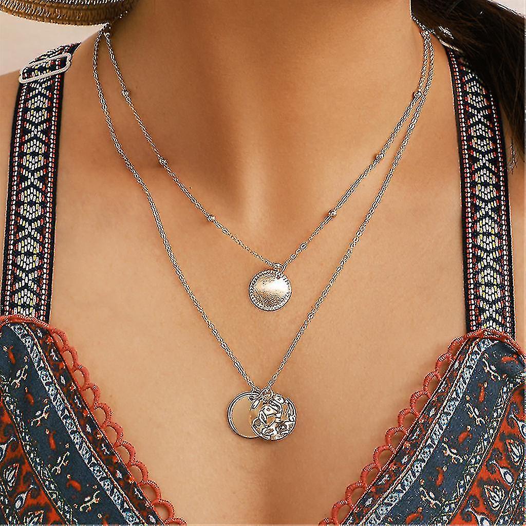 Fashion Simple Geometric Alloy Irregular Smooth Round Multi-layer Necklace