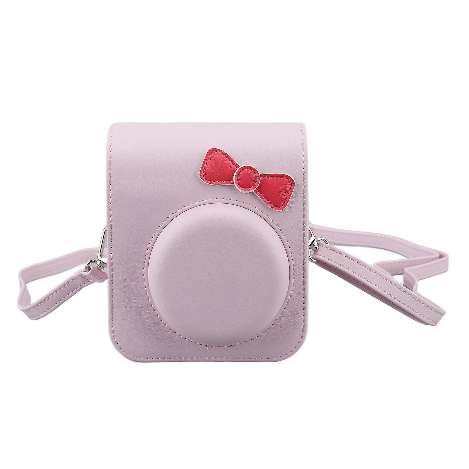 Protective Camera Case, Portable Storage Bag with Bow Tie and Adjustable Shoulder Strap for Fujifilm Mini 12, Pink