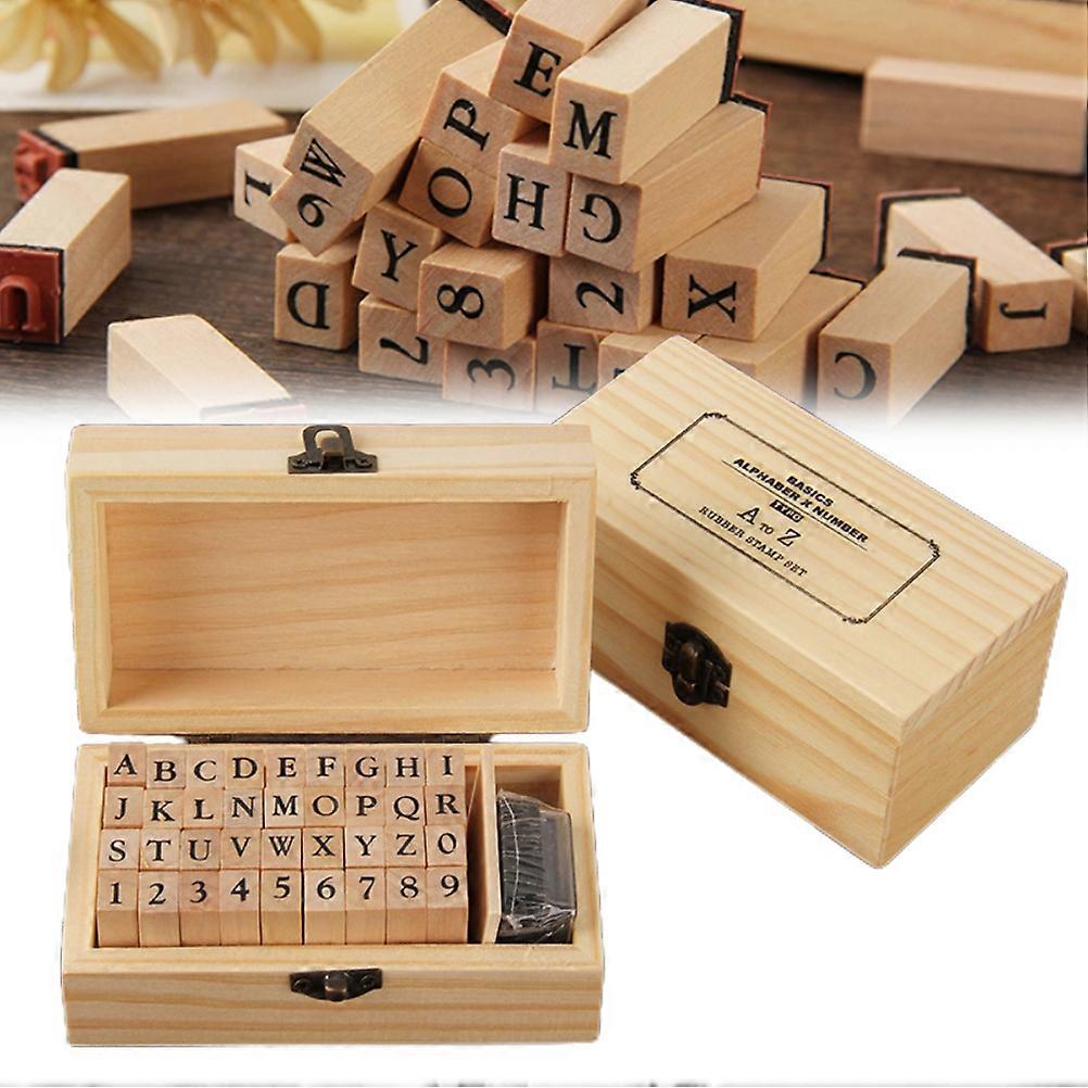 Wooden Alphabet Number Stamps Set Multi Purpose Ink Stamps with Typewriter Font for Crafting DIY Scrapbooking and Card Making