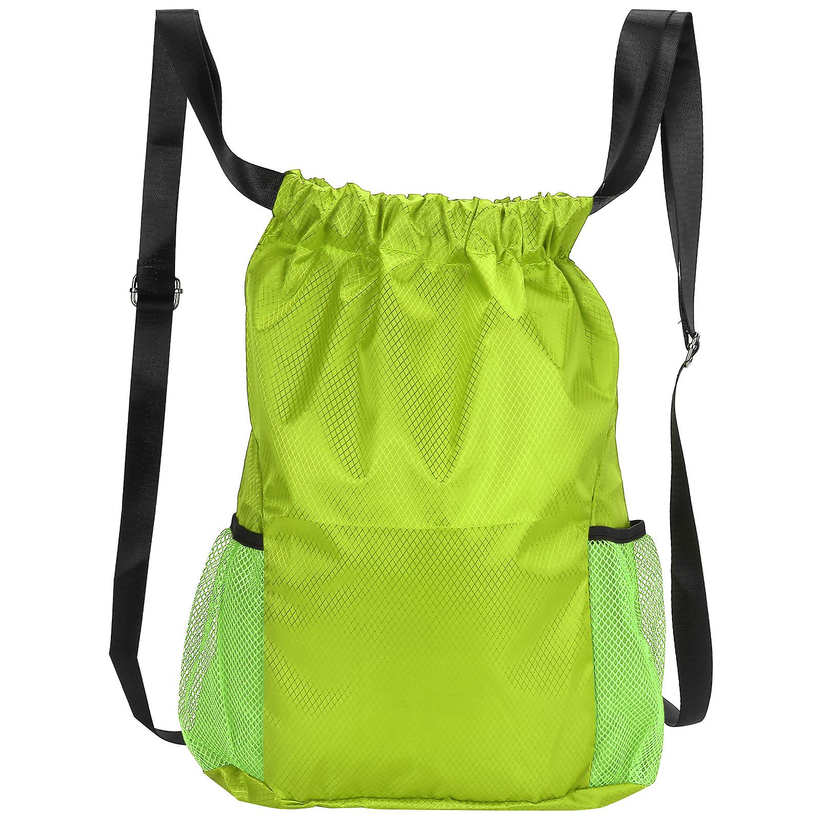 Polyester Fiber Drawstring Shoulder Thickened Travel Storage Bag Waterproof BackpackFluorescent Green