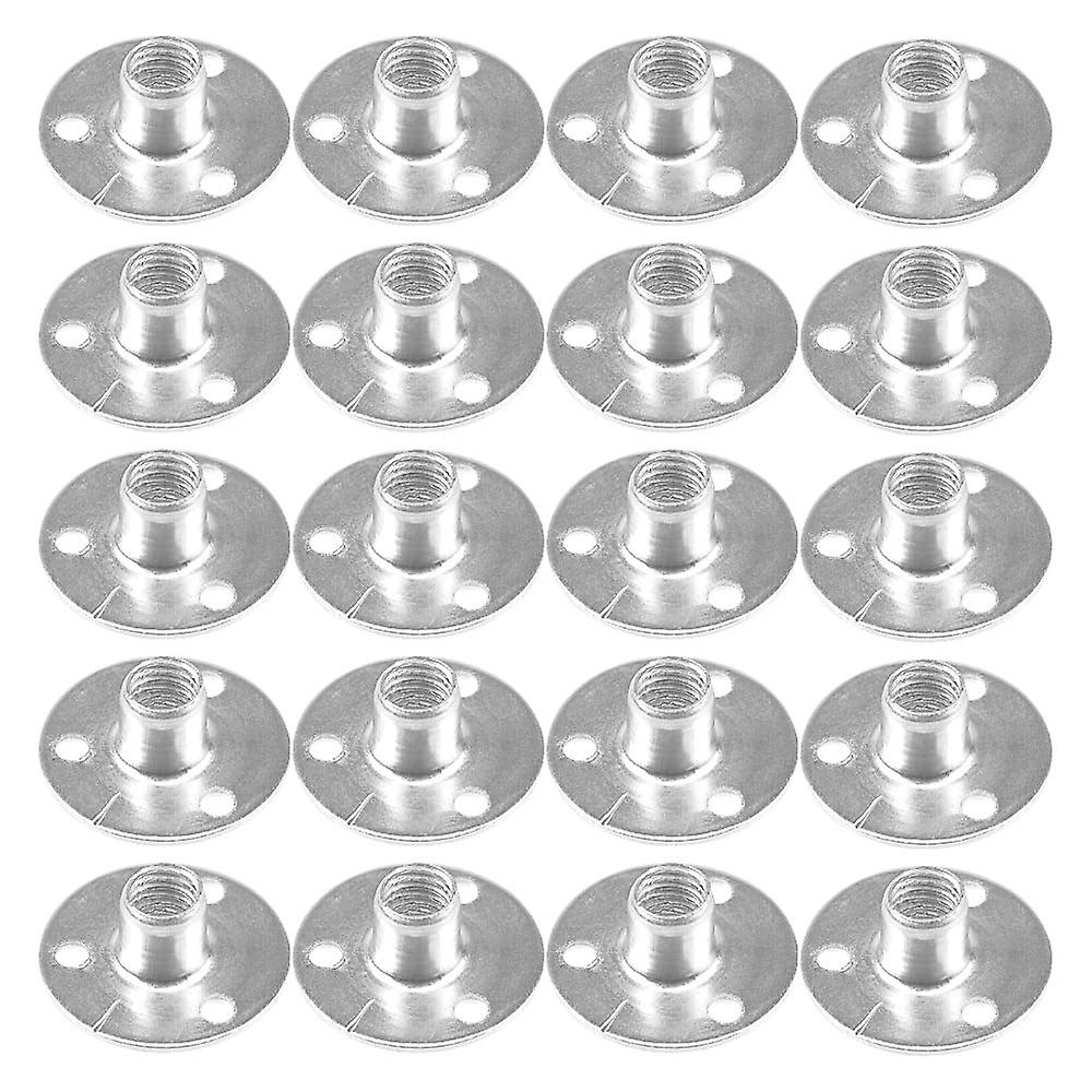 Cisea 20 Pcs M8 Brad Hole Tee Round Base Zinc Plated Metal Screw T-Nut Furniture Hardware for Connecting Furniture Fixing