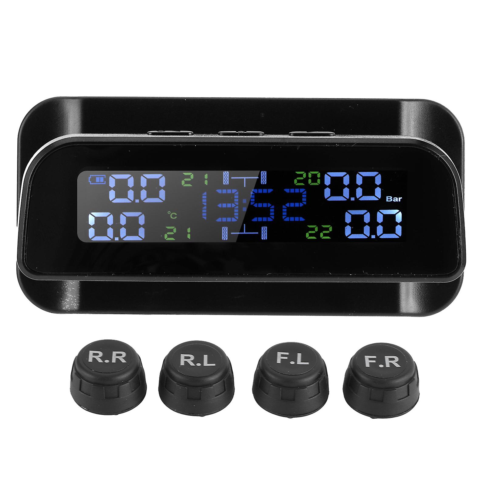 TPMS Tire Pressure Monitor System Solar Power and USB Charging with 4 External Sensors