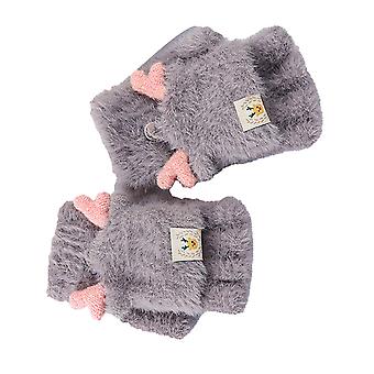 Meisjes Vingerloze Handschoenen Houden Warm Cartoon Patroon Verdikte Flip Top Handschoenen voor Winter Grijs