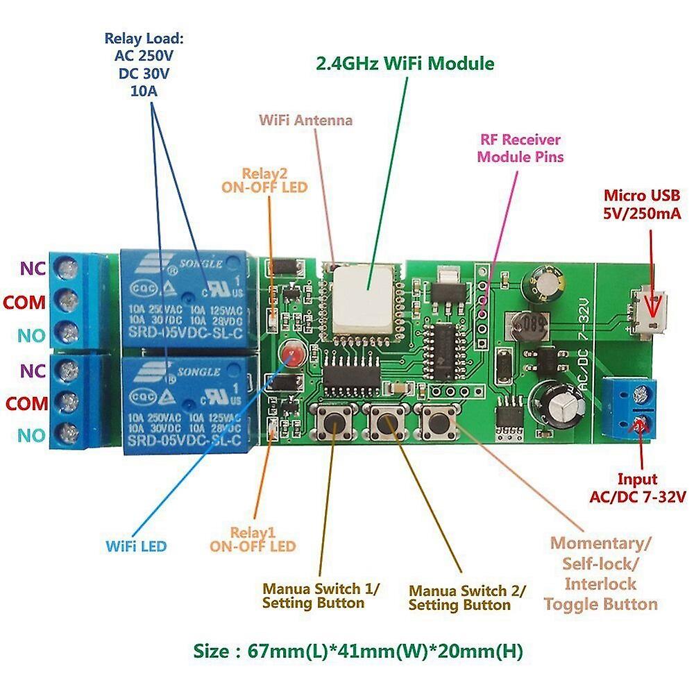Wifi 2-way Relay Module Self-locking/interlock Switch Module Works With Amazon Alexa Google Home