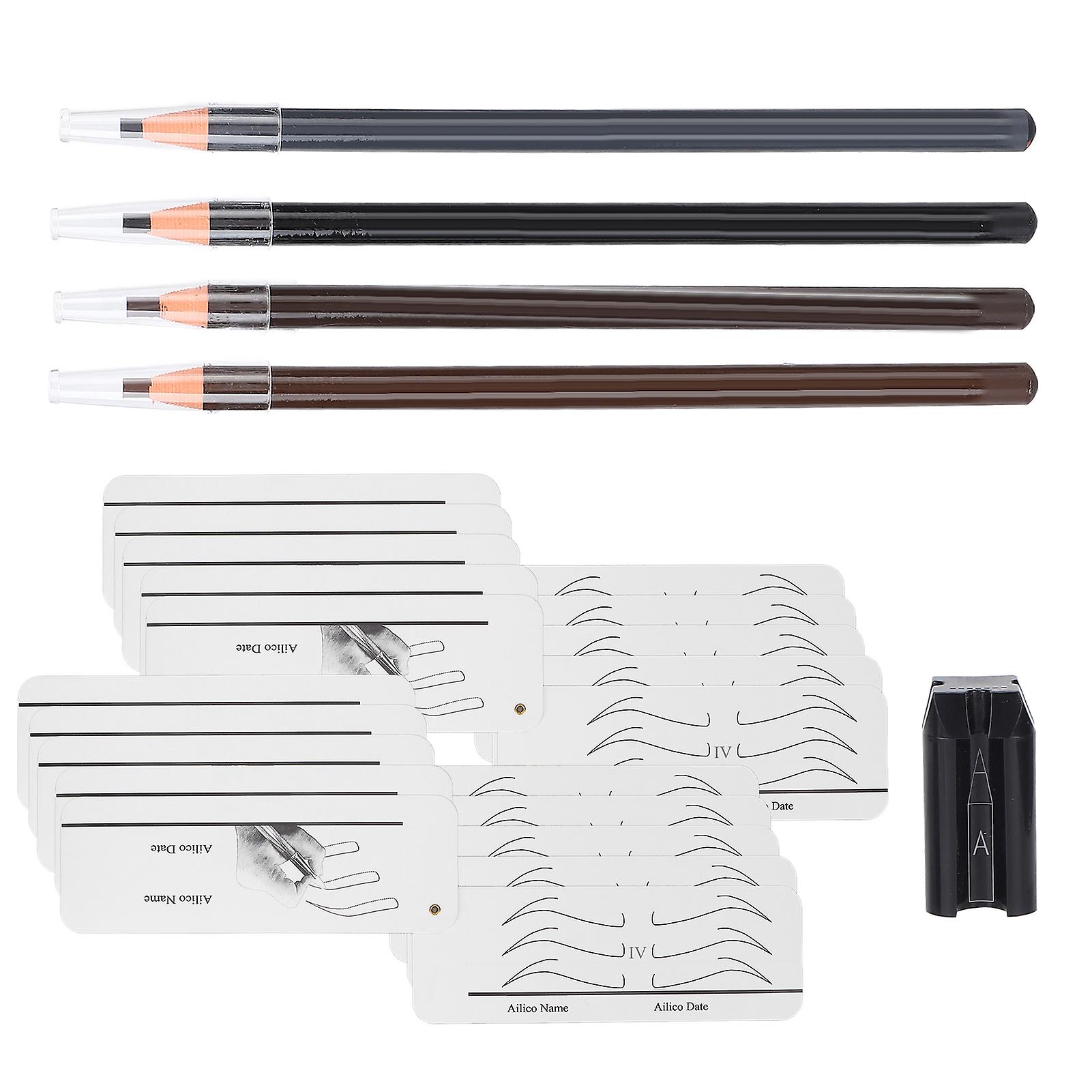 4pcs Eyebrow Pencils 10 Practise Cards Set Professional Duckbill Sharpener Kit for Makeup Beauty