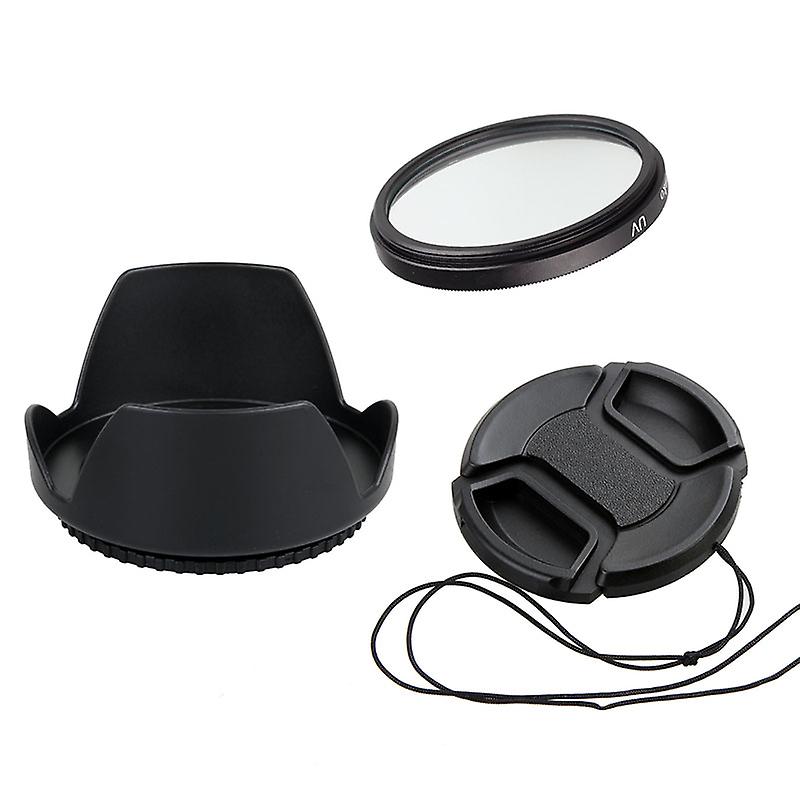 3In1カメラレンズアクセサリー52mmレンズフード+レンズキャップ+ UVフィルター(ニコンキヤノンソニー富士フイルムペンタックスライカタムロンシグマレンズ用)
