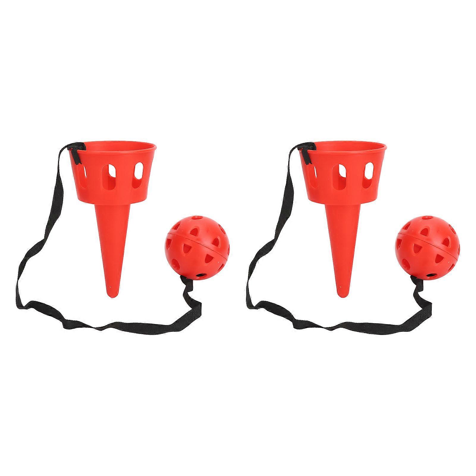 2 Set Catch A Ball Set Plastic Matte Surface Stable Grip Throw And Catch Ball For Reflexivity Exercise Children Gift Red