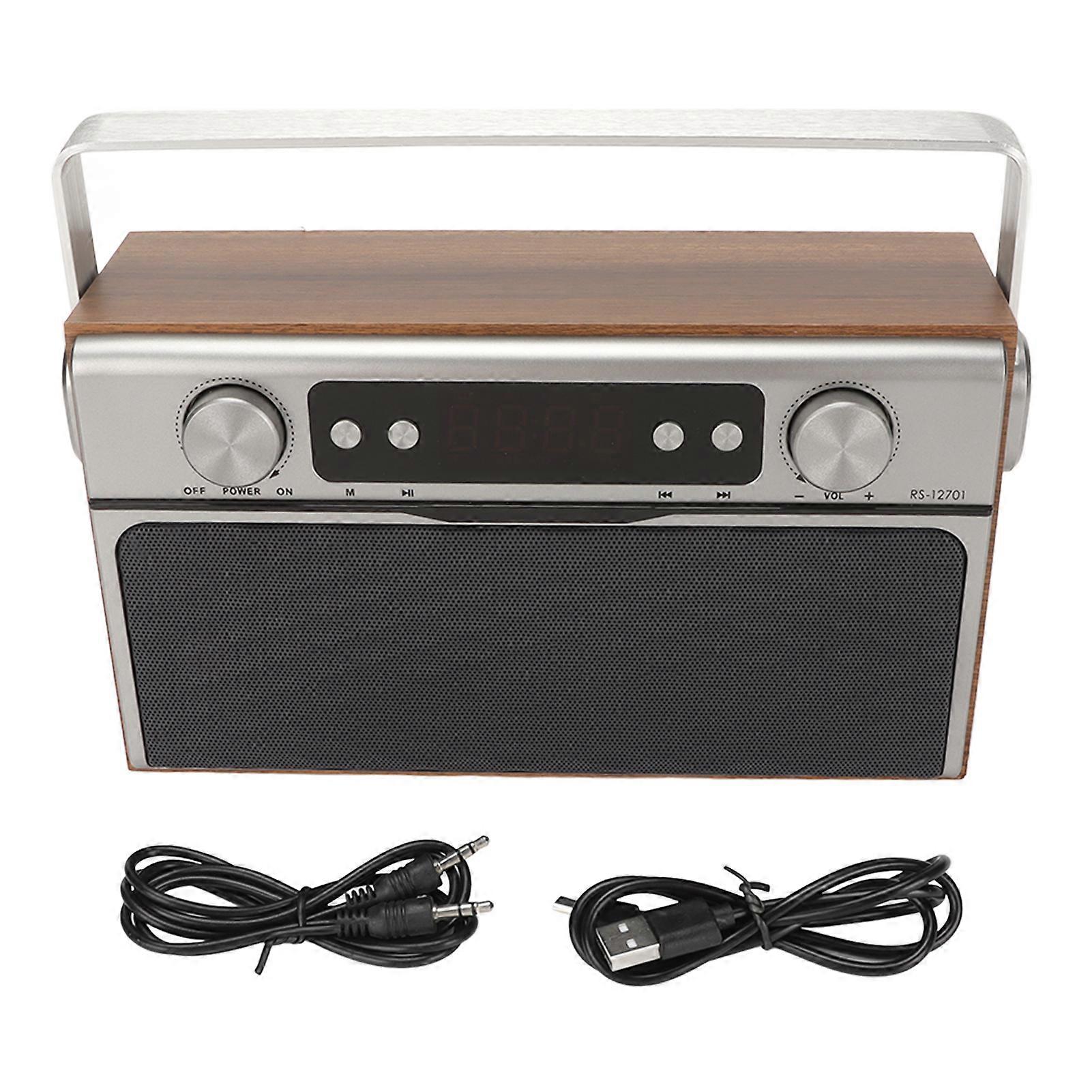 Retro Bluetooth Speaker Multifunctional FM Radio Clock Alarm Clock Function Push Button Knob Adjustment Wireless Speaker