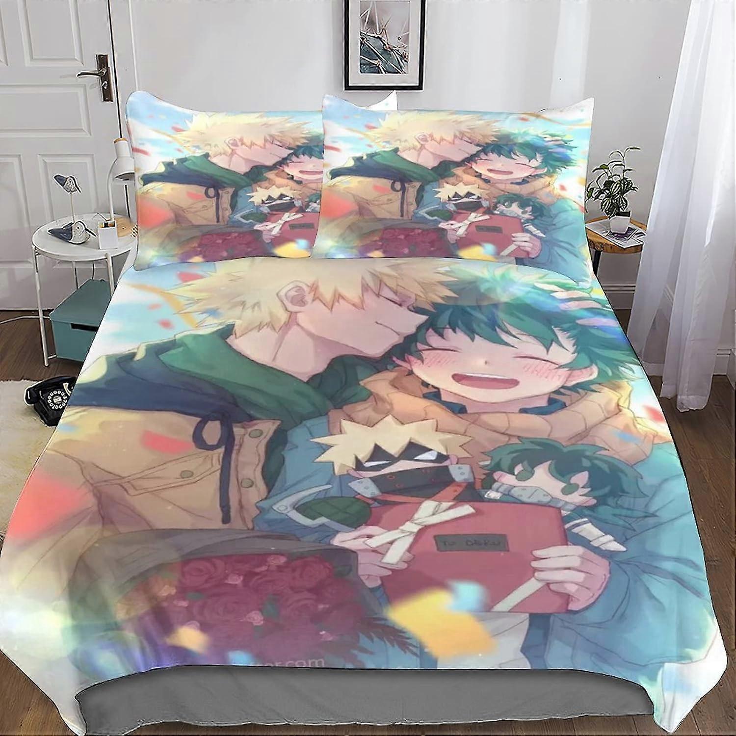 My Hero Academy Printed Bedding Set, My Hero Academia Duvet Cover, Microfiber Bedding Set, Pillowcase with Zipper, Pieces for 135*200 CM