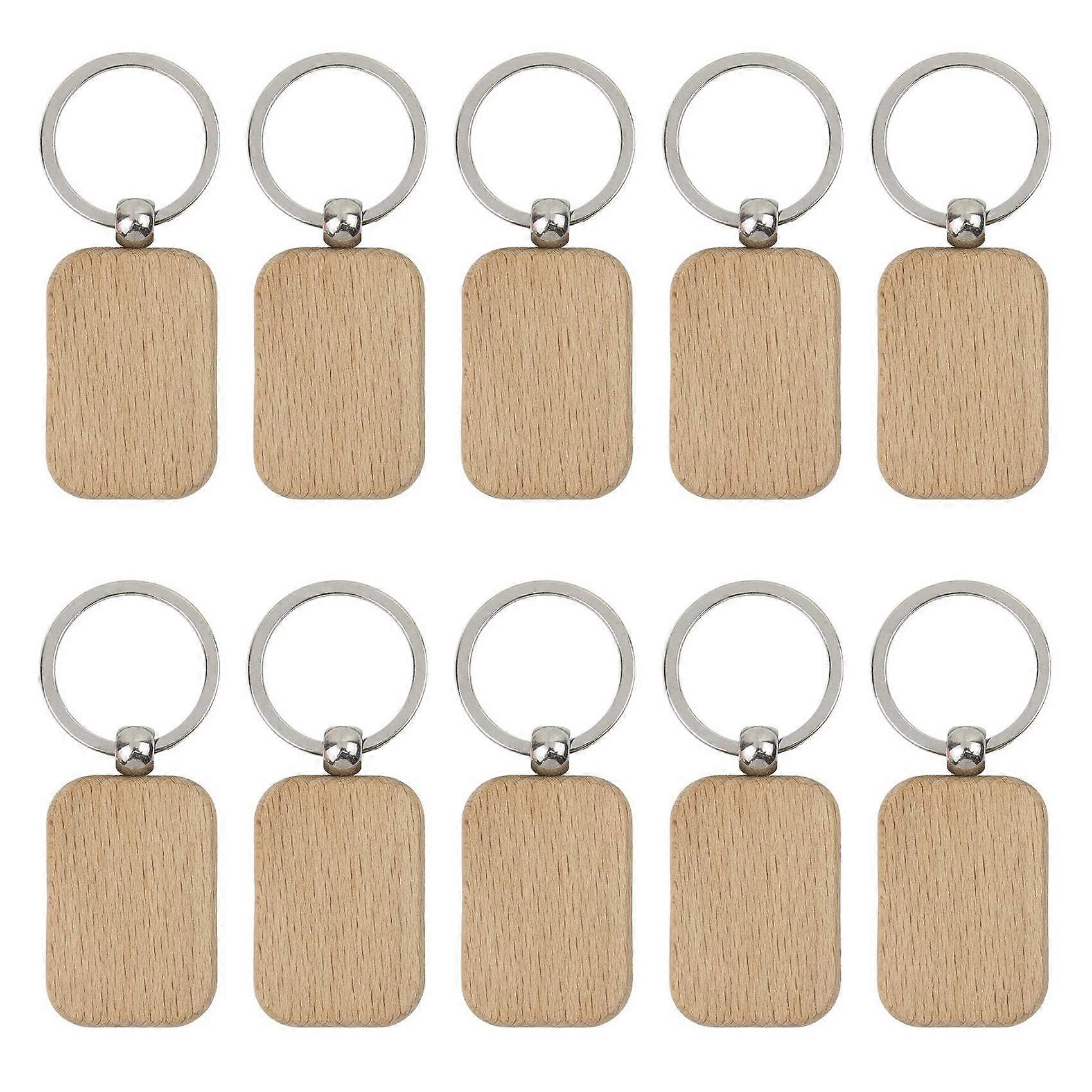 10 Pack Blank Wooden Key Chain Unfinished Wood Pendant Blanks with Keyrings for Tags DIY Key Craft