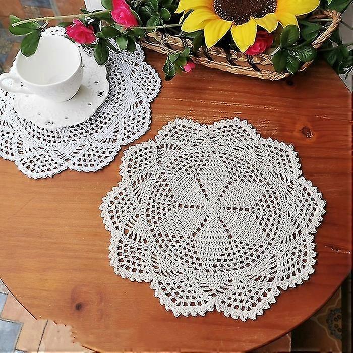Crochet Cotton Lace Table Placemats Doilies Value Pack, 2pc, (white+beige)