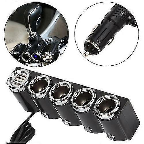 4-veis multi socket bil sigarettenner splitter usb plug lader dc 12v-24v ()