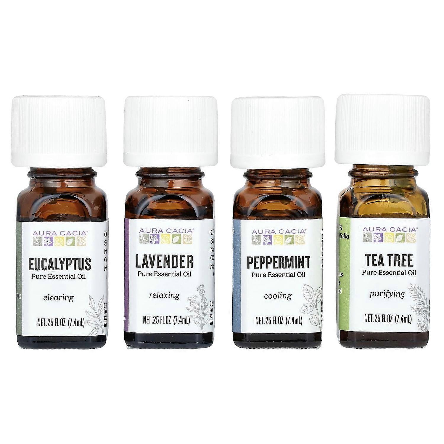 Aura Cacia, Pure Essential Oils, Discover Kit, 4 Bottles, 0.25 fl oz (7.4 ml) Each