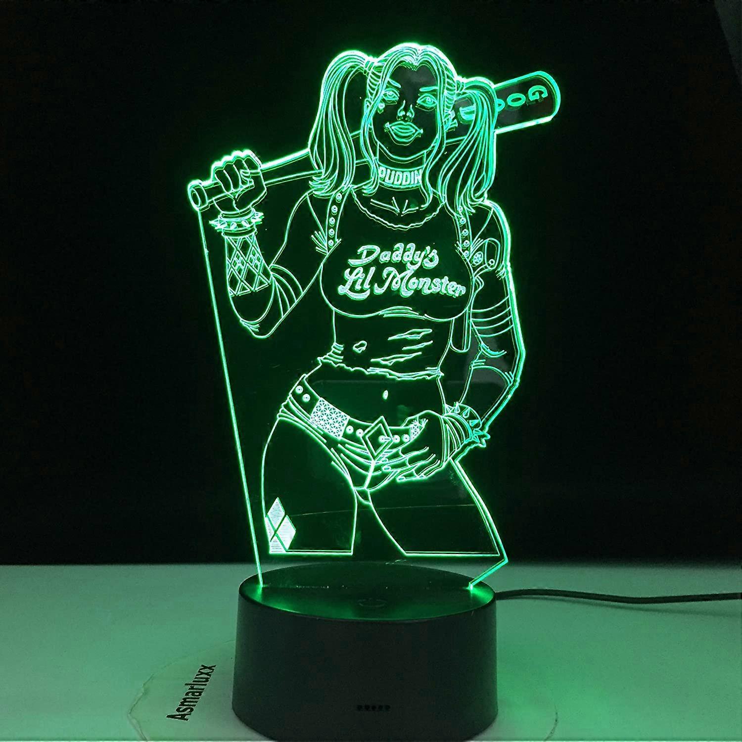 Lampe Wekity 3D Led Illusion, veilleuse 16 couleurs Dimmable USB Powered Touch Control avec télécommande Harley Quinn