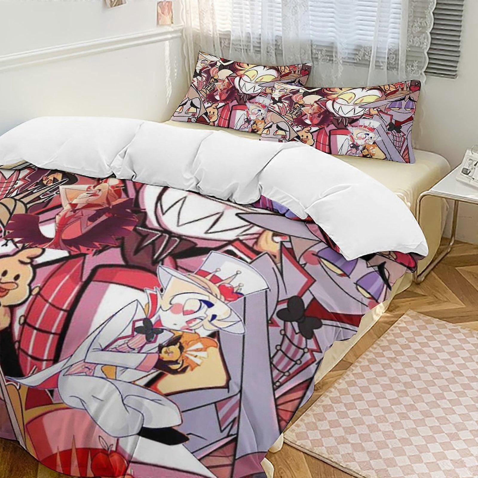 v403 Hazbin Hotel 3-Piece Twin Bed Set - Includes 1 Single Comforter And 2 Pillowcases Bedding - Fade Resistant Microfiber - Hazbin Hotel io403