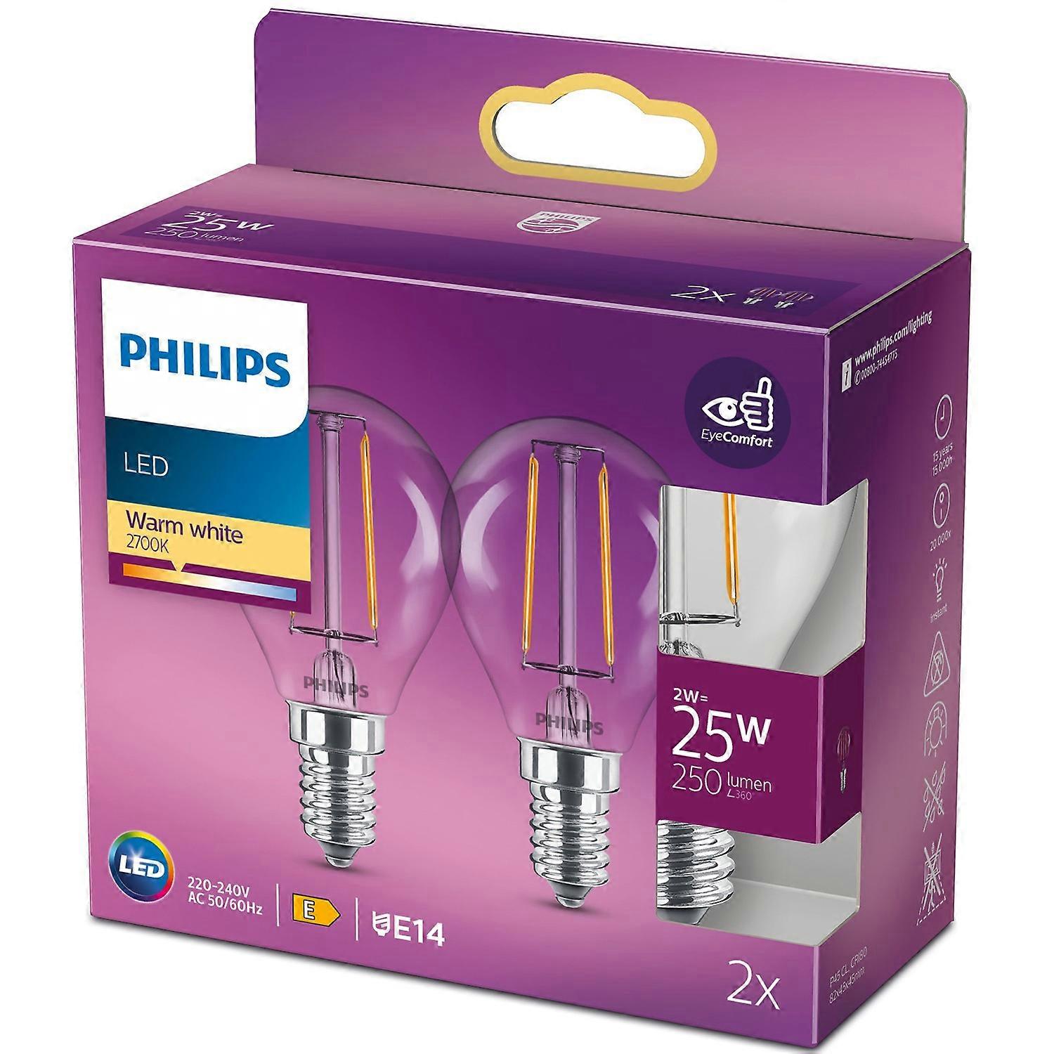Pachet de 2 LED E14 Globe 2W (25W) Transparent 250lm