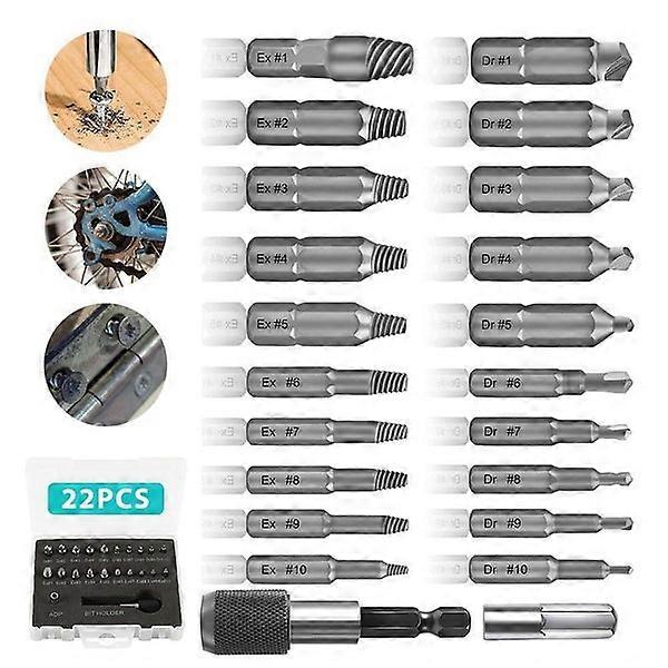 22-Piece Damaged Screw Remover and Extractor Set - Easily Remove Stripped Screws