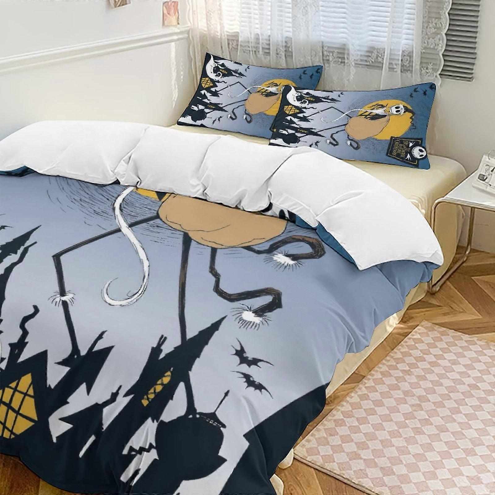 v7488  Bed Sheets Bedding Jack Ghost The Nightmare Before Christmas Comforter Set Soft 3 Pcs Twin Bedding Sets Thicken for All Season, 1 Comforter  2 