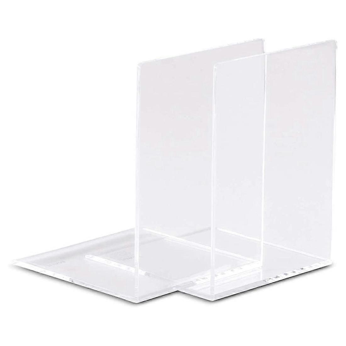 2PCS Transparent Acrylic Bookends L-Shaped Bookshelf