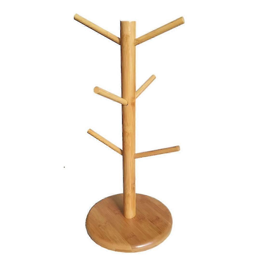 Tree Shape Wood   Tea   Storage Holder Stand With 6 Hooks A