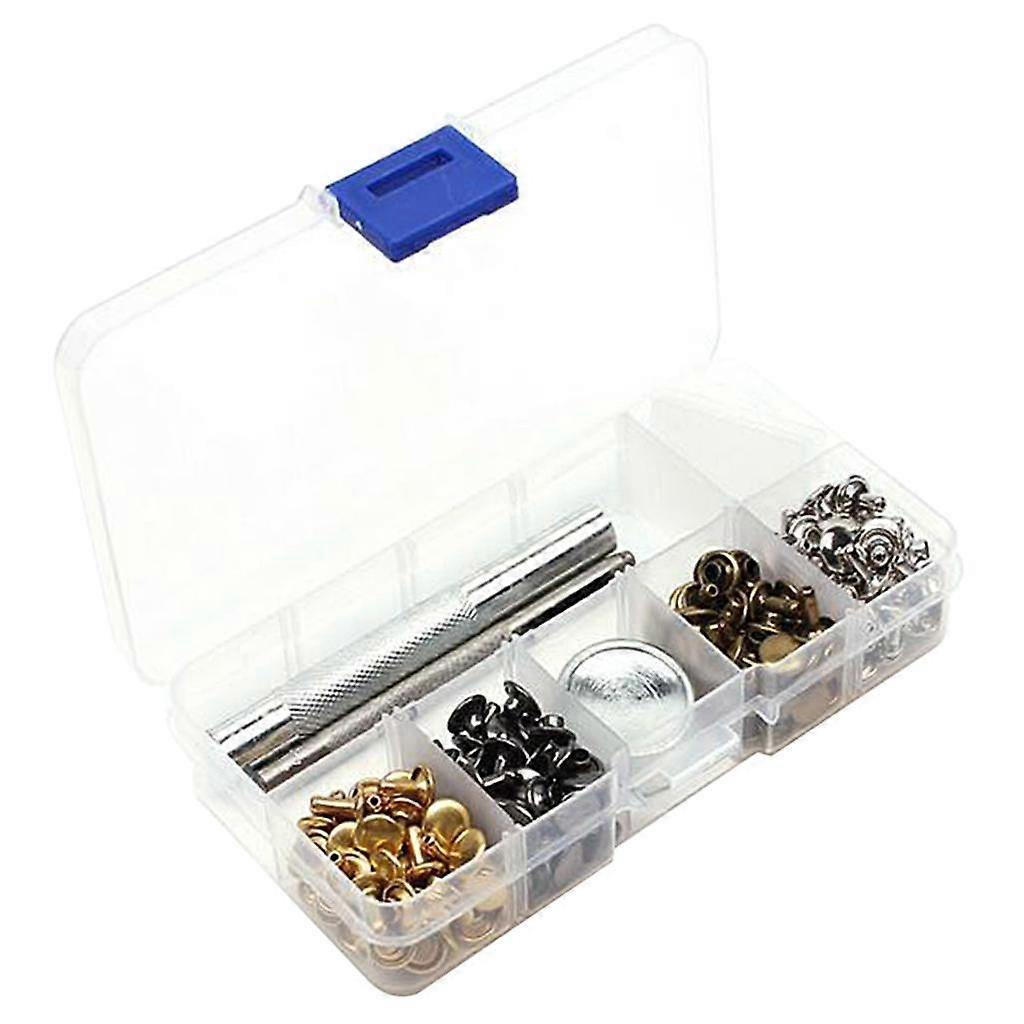 100 Set Double Cap Rivet Tubular Studs with DIY Tools for Leather Crafts