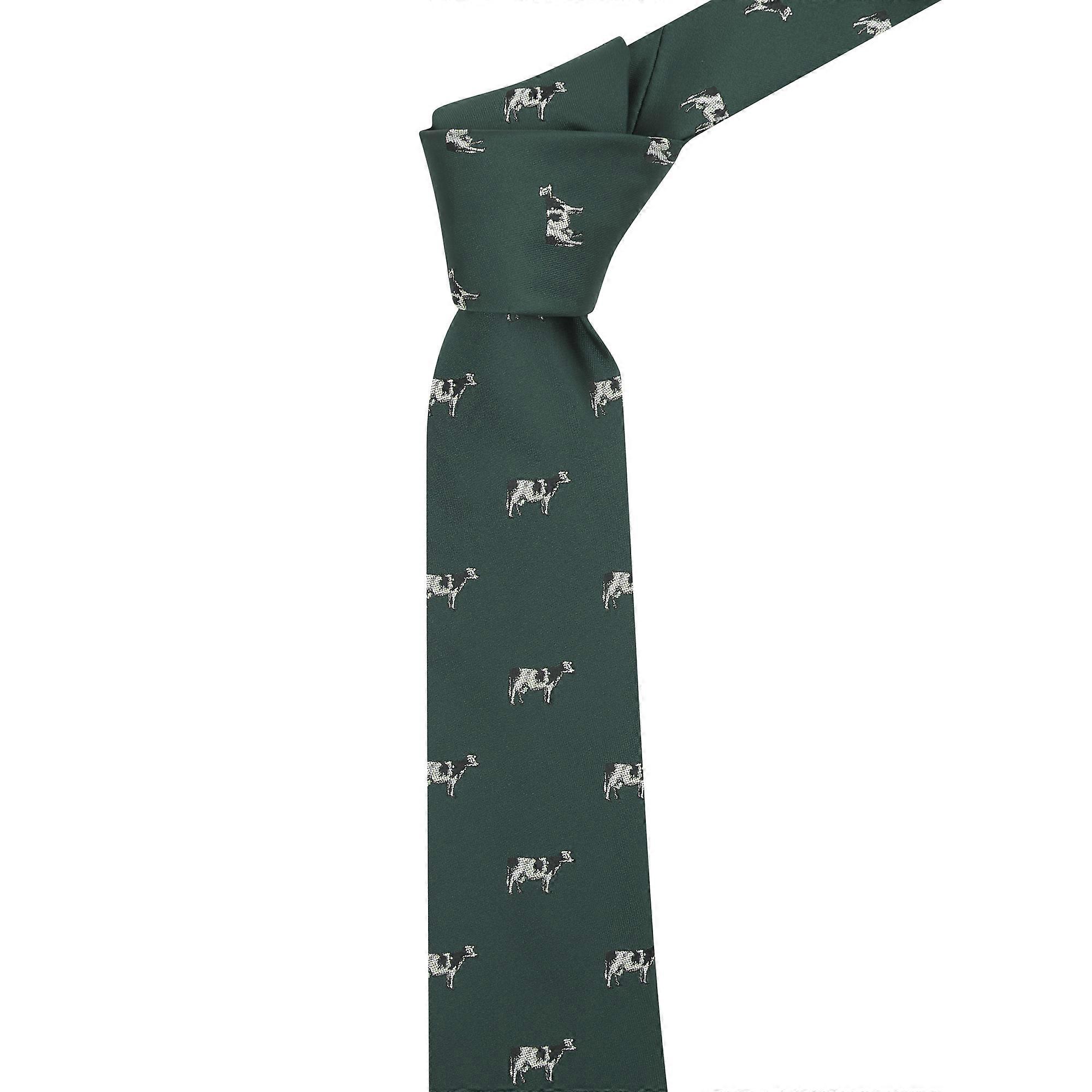 Dark Green Cow Embroidered Tie