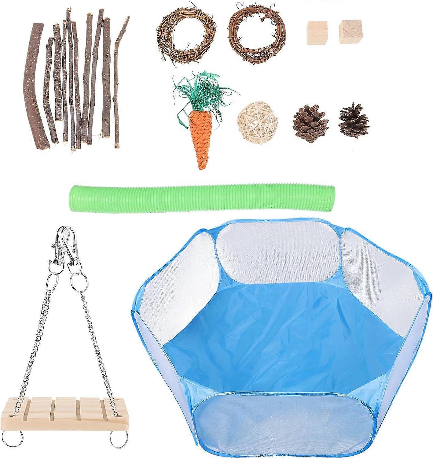 Bunny Tunnel Toys 1 Set Hamster Chew Toys Guinea Pig Tunnel Toys Small Animal Molar Toys Wooden Hanging Swing for Rabbits Gerbils Rats Mice Ferrets Gu