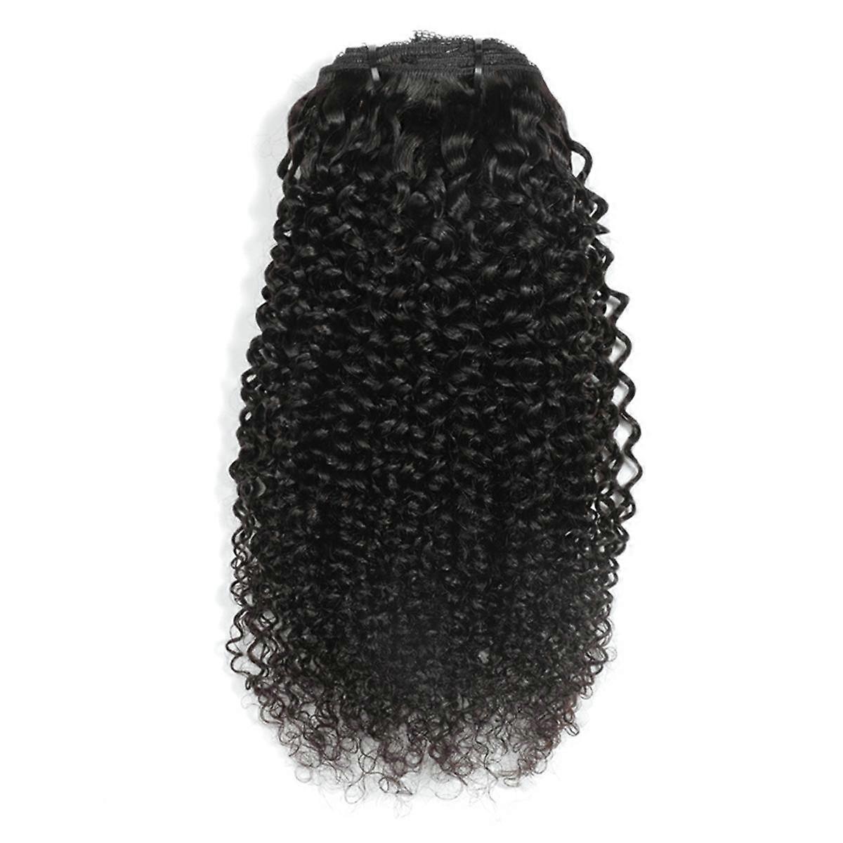 Extensions de cheveux à clips, boucles naturelles, tête complète, afro, noir naturel, 25 cm