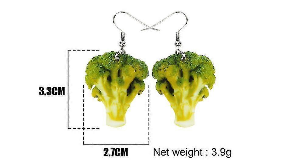 Pendientes Brócoli Repollo Vegetal Acrílico Oversize Verde