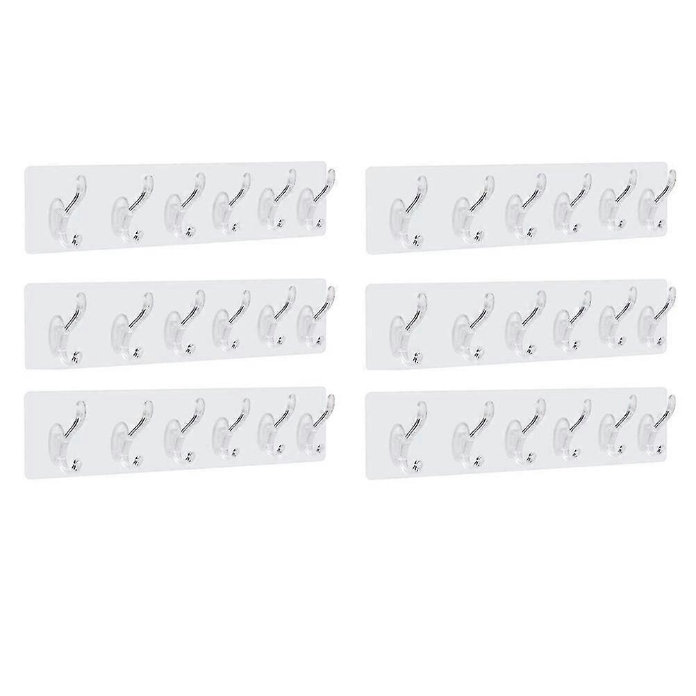 6 Pcs Wall Mounted Clothes Hook Home Hanging Hook Kitchenware Plastic Row Hooks