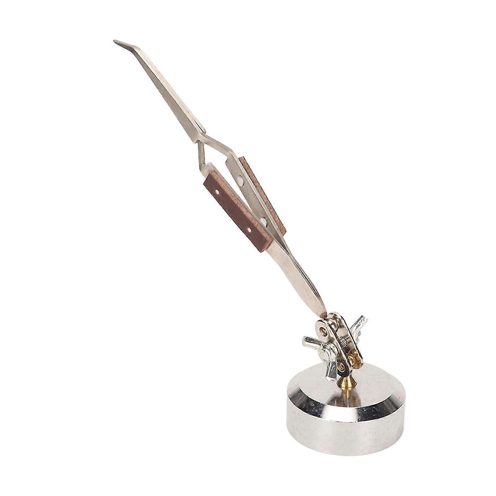 360 Degree Rotation Curved Tip Cross Locking Jewelry Welding Soldering Tweezers with Base - Third Hand