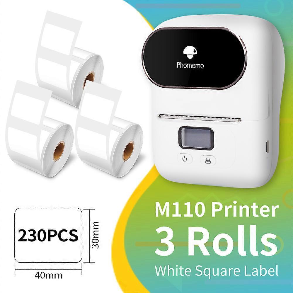 M110 Label Printer With 3 Roll 40x30mm White Self-adhesive Sticker Label Multi-function Sticker Label Maker Machine  M110