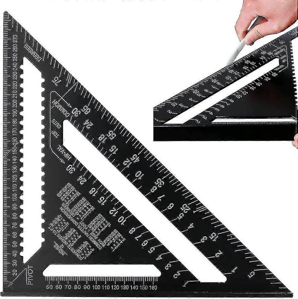 12 Inch Triangle Square Angle Ruler In Metric Speed Square Carpenter's Square Aluminum Alloy Carpenter's Square As Protractor Chamfer Straight Ruler 3