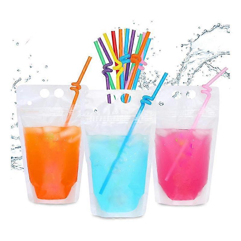 100Pcs 16Oz Drink Pouches for Adults - Drink Pouches with Straws X100 - Resealable Smoothie Pouches