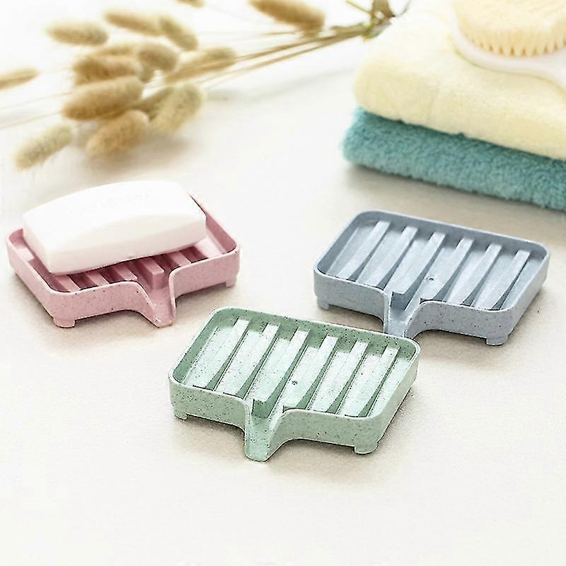 3Pc Plastic Soap Dish Holder Drain Tray