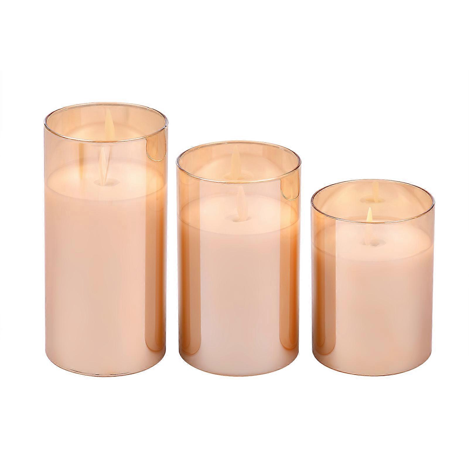 3 PCS Flameless LED Candles with Remote Control Realistic Warm Yellow Electric Pillar Candle Lights with Flickering Flame Timer Dimmable for Festival 