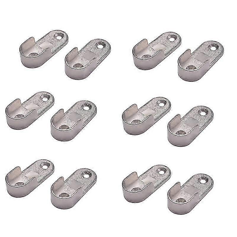 6x Oval Wardrobe Hanging Rail Rod End Bracket Support Silver Tone Pair