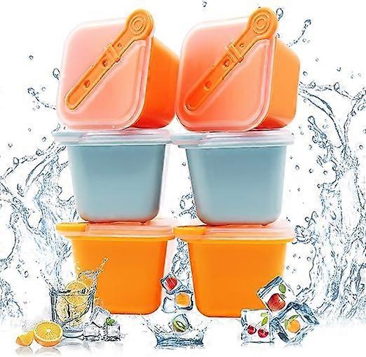 Set of 6 - Ice Cube Molds with Lids, Square Ice Cube Molds, Stackable Ice Cube Molds with Popsicle Sticks for DIY Ice Cream and Cold Drinks