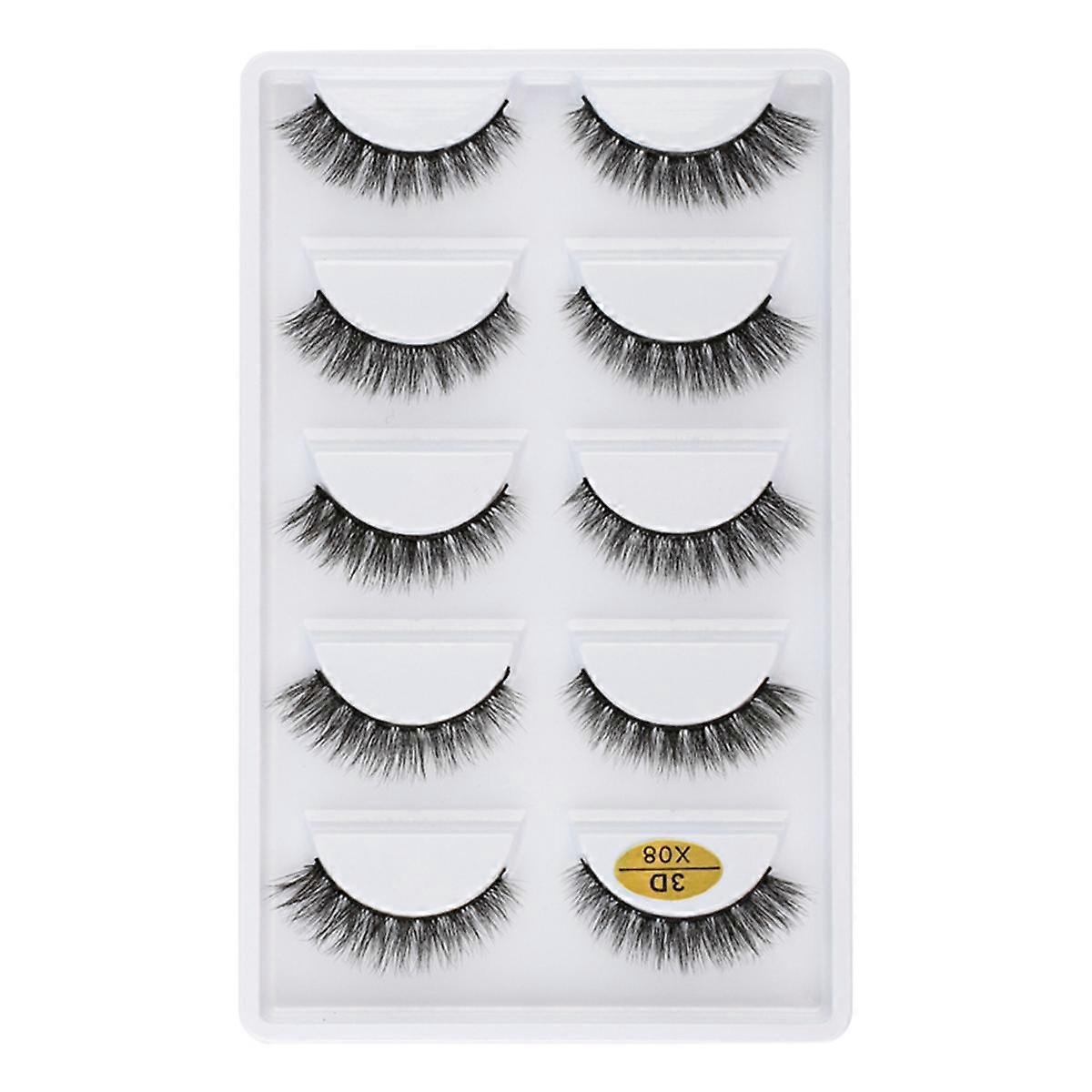 3DX-08 5 Pairs Natural Soft 3D False Eyelashes Handmade Fake Eye Lashes Faux Cils Make Up